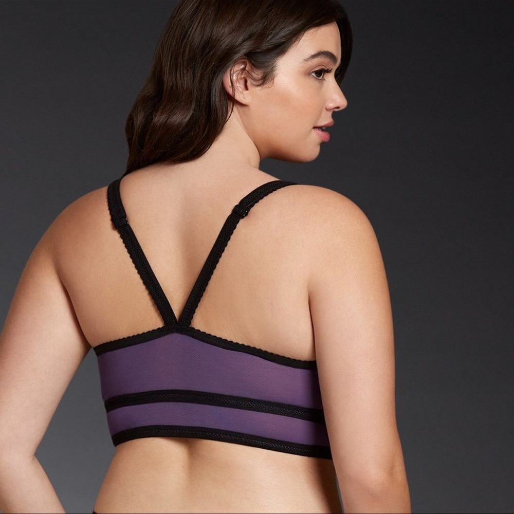 Torrid Purple & Black Mesh Strappy Piping Bralette & Hipster Panty - Picture 2 of 4